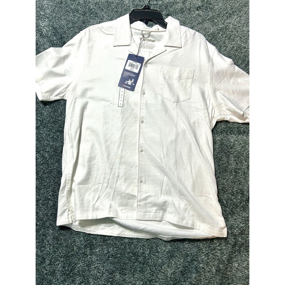Birddogs Men's Tech Linen Shirt Bright White Large Short Sleeve (F1)